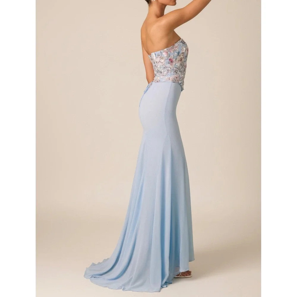 Oh Polly Blue Floral Embroidered Corset Maxi Dress Lace Up Back US 4 New - Picture 3 of 10